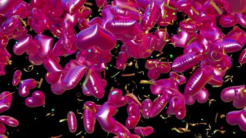 Falling Heart Balloons and Confetti Festive Overlay