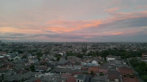 Urban Skyline at Sunrise Aerial View