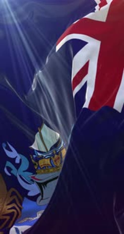 Falkland Islands Flag Waving with Dynamic Light Rays Animation