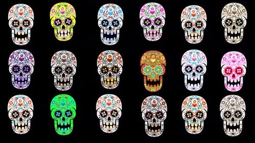 Dia de los Muertos Colorful Sugar Skull Animation