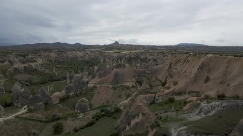 Aerial view of Goreme Valley, Cappadocia, Nevsehir, Turkey.