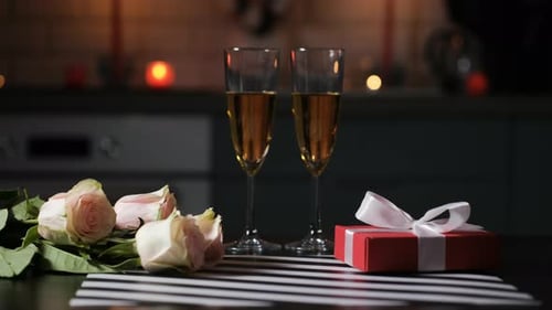 Romantic Valentine's Day Still Life with Champagne