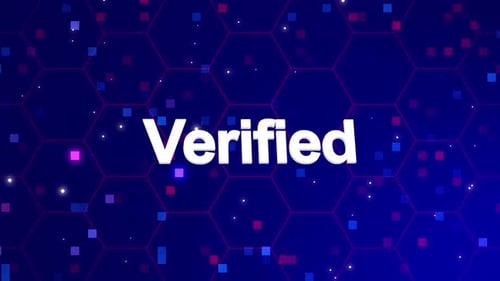 Futuristic Verified Text Display with Animated Hexagon Background