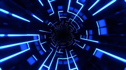 Blue And Red Endless Tunnel Of Neon Pulses Background VJ Loop In 4K