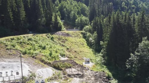 Aerial flying towards shooting targets in Vossestrand shooting range in Voss Norway - Practice targe