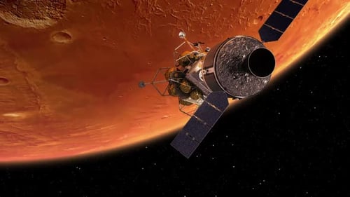 Raumschiff, das den Mars umkreist