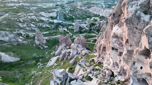 Awesome Aerial View of Uchisar 4 K Turkey Cappadocia