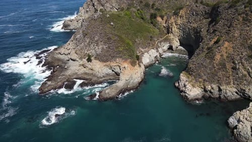 Aerial of the rugged coastline in California