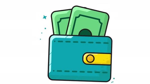 Grünes, blaugrünes Portemonnaie, Motiv Geld, Finanzen, Cartoon-Stil