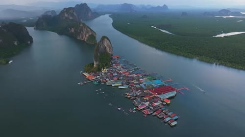 Aerial view of Koh Panyee, a wonder of Phang Nga Bay, Thailand