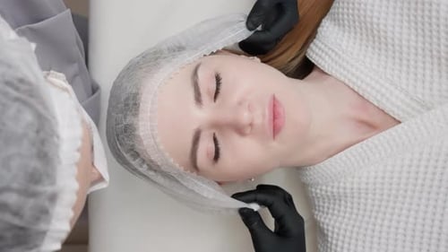 Hair Net Placed on Woman in Medical Spa