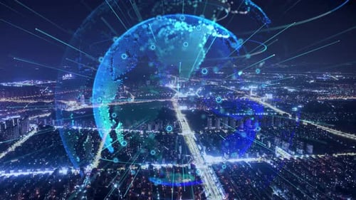 smart Connected city skyline. Futuristic network concept, city Technology