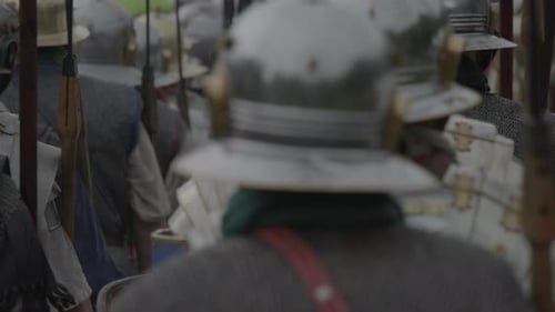 Old Retro Vintage Army Soldiers Marching Together on War Battlefield