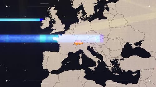 Futuristic Digital World Map Country Highlight Glitch Animation