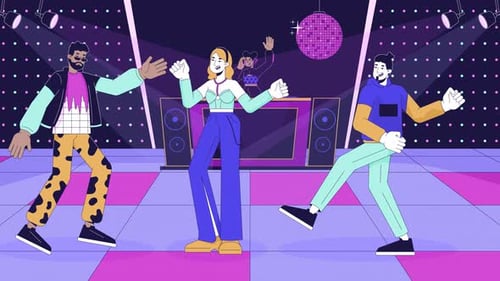 Disco Party in Nightclub Line Cartoon Animation