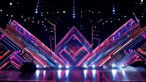 The Stage Background Of The Award Show With Flashing Neon Lights