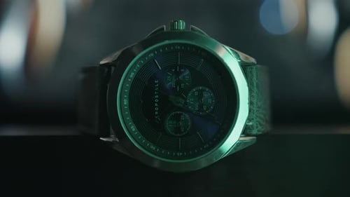Smooth dolly in flat detail of wristwatch