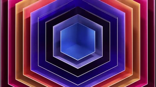 Vibrant Geometric Hexagons Pulsing Rhythmically Expanding and Contracting Against Stark Black