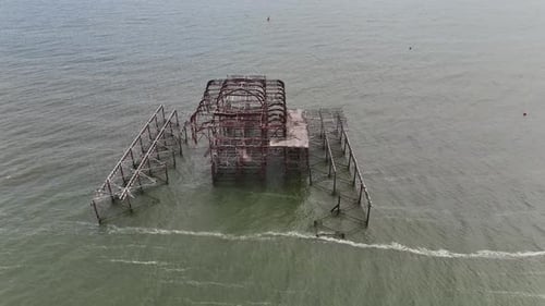 Aerial video over Brighton Beach Brighton UK