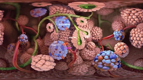 Microscopic Pancreatic Cells with Islet of Langerhans and Acinar Cells Animation
