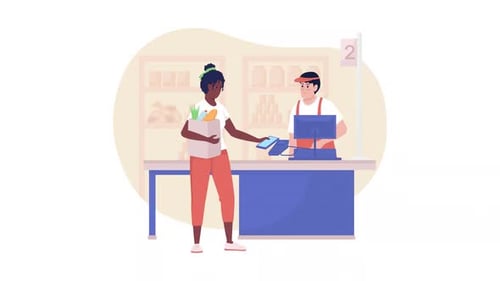 Mobile Payment at Grocery Store Checkout Animation