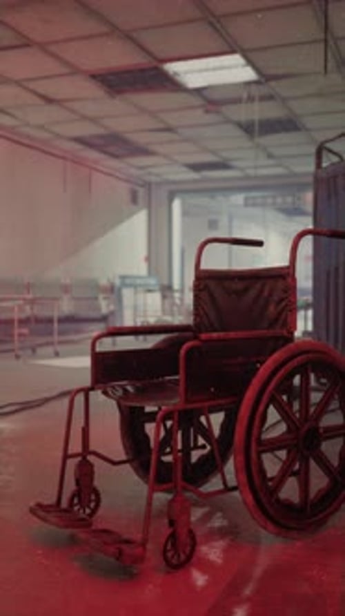 Old Hospital Room with Empty Wheelchair and Abandoned Atmosphere