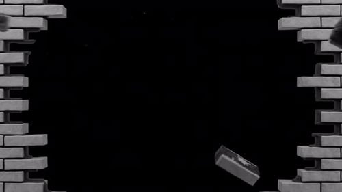 A hole in a red brick wall for your project. A red brick wall explosion. Animation of a brick wall d
