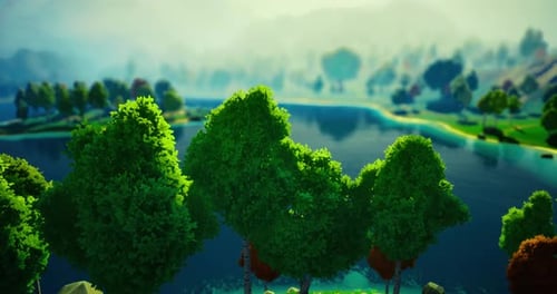 Tranquil Landscape with Vibrant Trees and Serene Lake in Daylight
