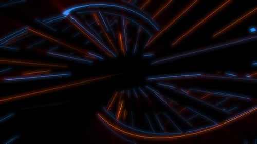Neon Glowing DNA Helix Tunnel Loop Background Animation