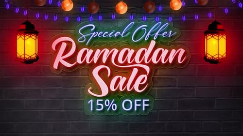 Texte en néon avec lanterne et lumières V15, vente du Ramadan