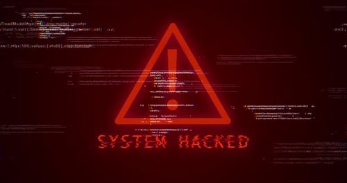 Hacked System Warning Text with Glitch Effect Overlay