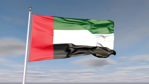Realistic United Arab Emirates Flag Waving Against Blue Sky