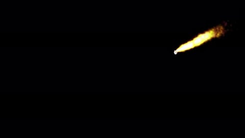 Asteroid With Fire Animation On Black Background. Metroid Flying Deep Space Over Alpha Channel. A Si
