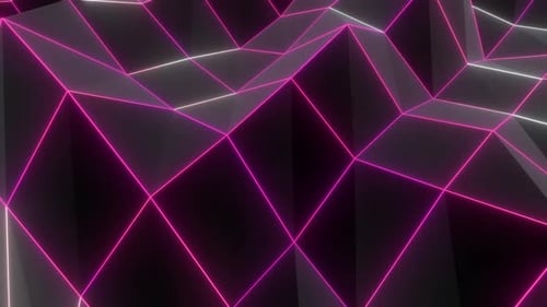 Dynamic neon lines pulse across abstract geometric terrain