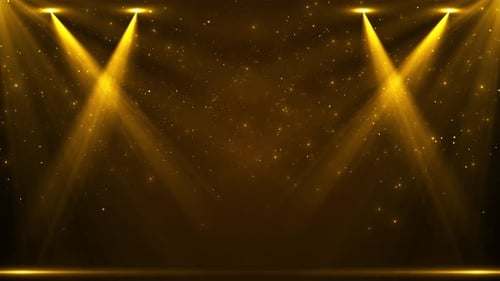 Golden Stage Spotlights with Shimmering Particles Loop Background