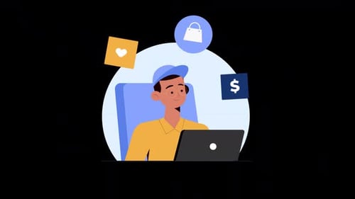 E-Commerce Explainer Shopping with Website Products Alpha Channel