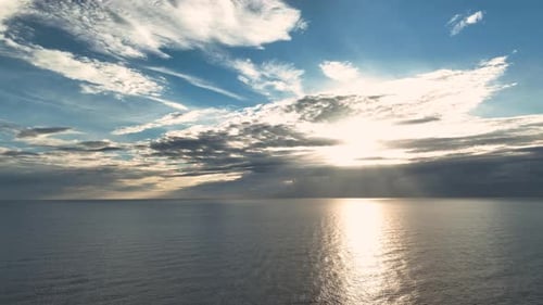 Blue Cloudy Sunset on the Mediterranean Sea Aerial View 4 K