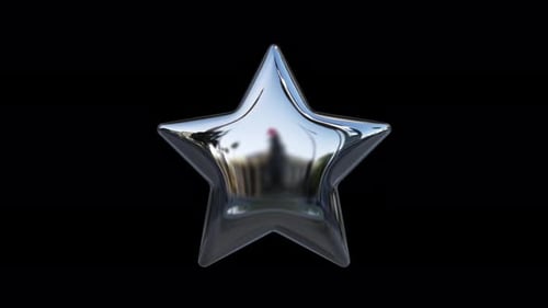 Chrome Retro Metal Abstract Inflated Y2 K Rave Star Shape Isolated Loop On Transparent Background