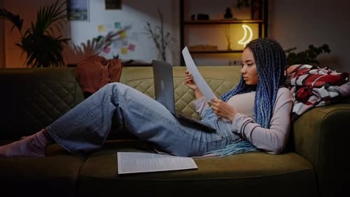 Young Female Student Journalist Feeling Exhausted Having Difficulties on Writing Essay Article