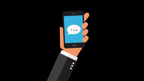 Flat Design Animation of Hand Holding Smartphone with Messaging Bubble