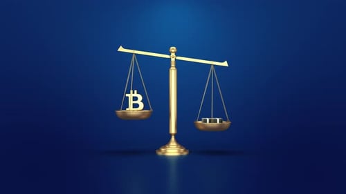 Gold Scale Weighing Dollars and Bitcoin
