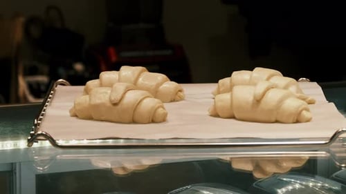 Uncooked Croissants on Tray Ready for Baking