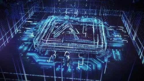 Visualização animada de um chip de inteligência artificial
