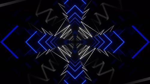 Blue And White Neon Curve Moving In Mirror Tunnel Background Vj Loop In 4K
