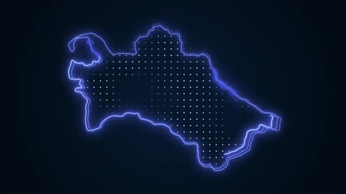 Digital Map Outline with Blue Neon Glow and Flickering Dots