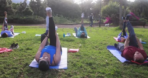 Senior Multiracial Yoga in Park
