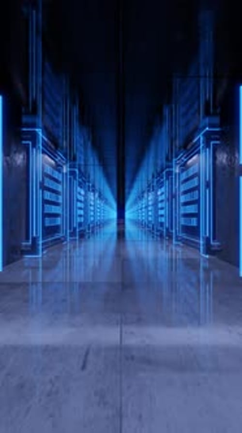 Vertical video. Camera movement through an endless digital tunnel. Seamless animation. Digital tunne