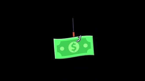 Animated Money Note and Fishing Hook. Money Phishing Concept Video - Transparent