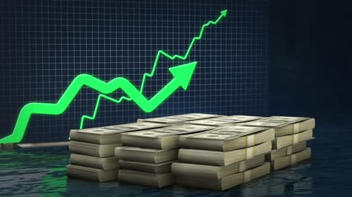 Dollar Growth Chart with Rising Green Arrow and Cash Stacks | 3D Finance Animation