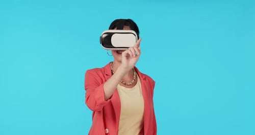 Woman Using Virtual Reality Headset and Interacting